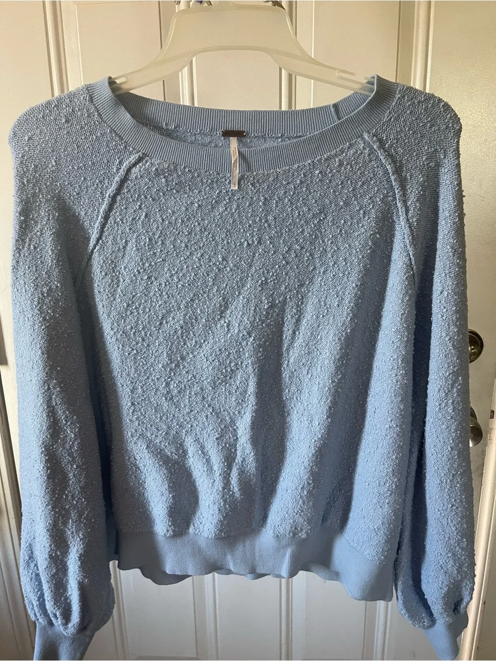 Free People Light Blue Textured Crewneck Sweater